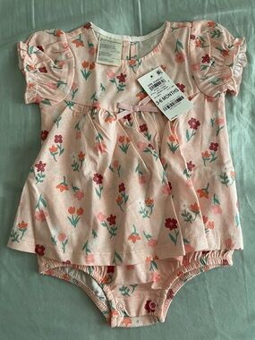 NWT Pink Floral Baby Dress Bodysuit - 3-6 Months
